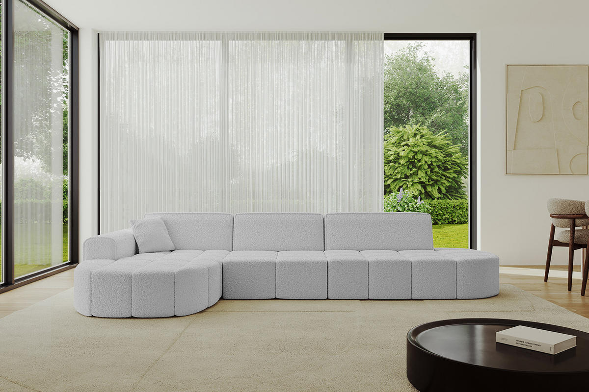 ECKSOFA Ottomane Links LIVO-L2 - 337x173x79,5 cm Hellgrau - Hellgrau, Holzwerkstoff/Textil (337/173cm) - ALTDECOR