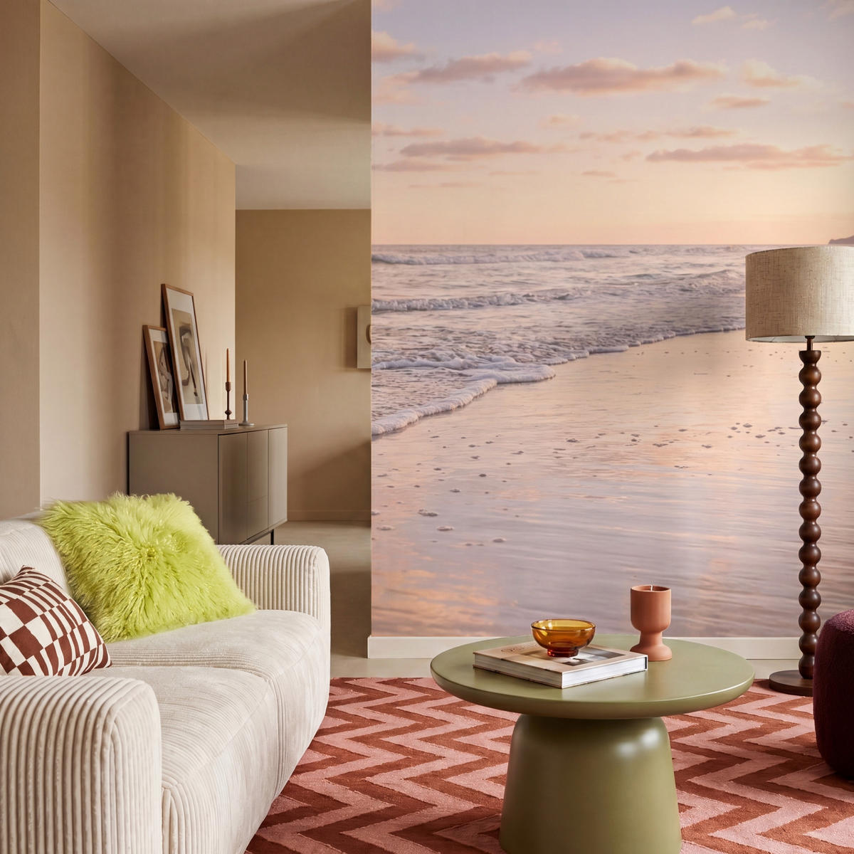 TAPETE - Strand - Brandung - Wolken - 200x260 cm - Hellrosa, Papier (200/260cm) - OnlyWow
