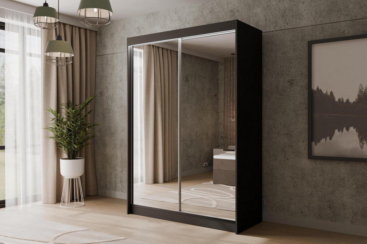 KLEIDERSCHRANK AMOHA mit LED - 150 cm - Schwarz - Schwarz, Holzwerkstoff (150/215/61cm) - ALTDECOR
