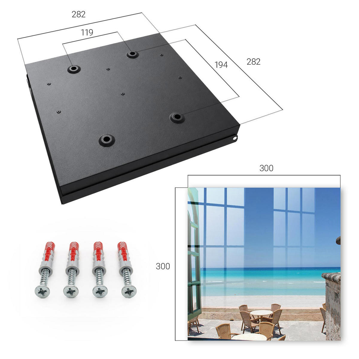 SCHLÜSSELBOX Schwarz 30x30 cm- Türöffnung nach rechts - Erholung am Meer - Blau, Metall (30/30/5cm) - TULUP