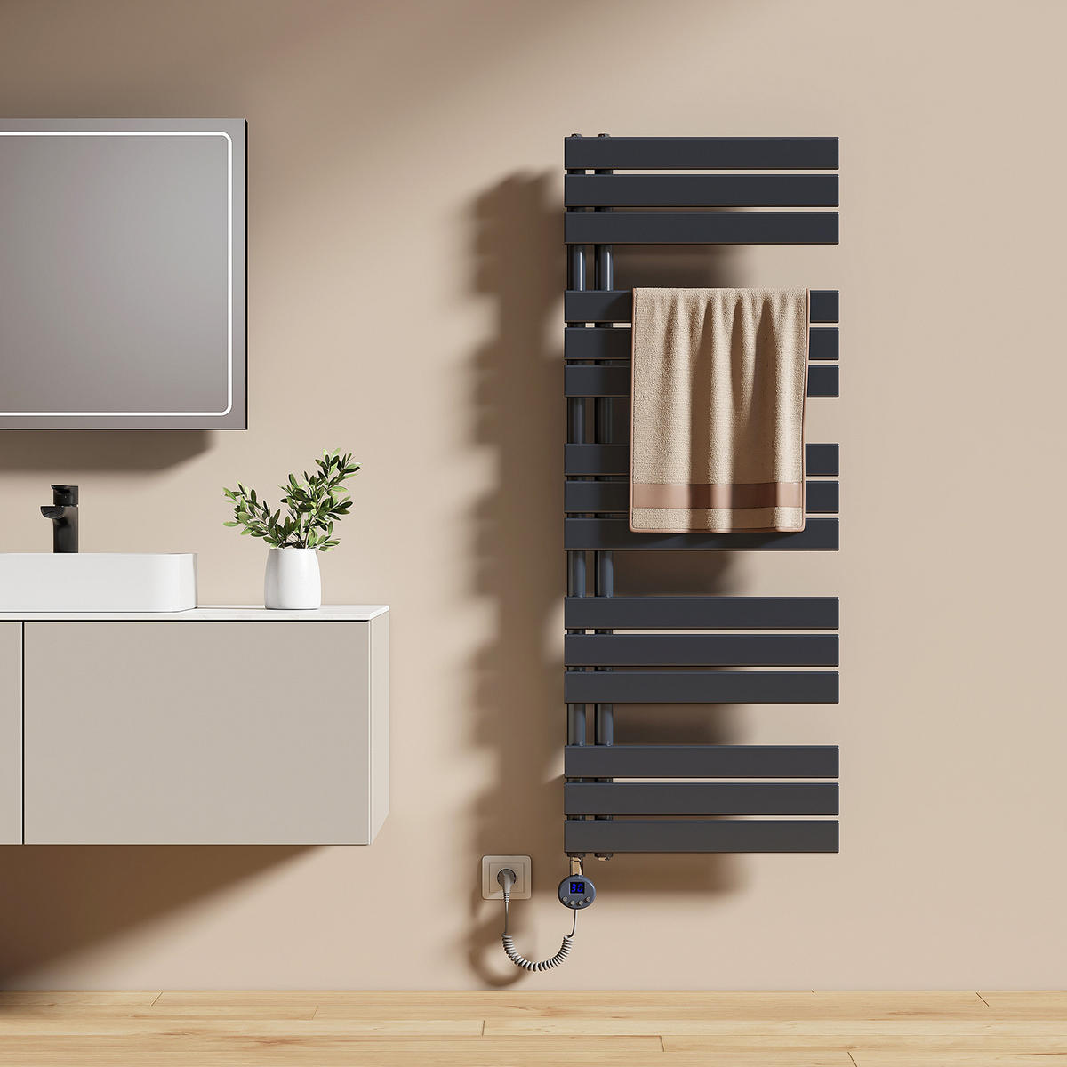 HEIZKÖRPER Elektrisch WLAN Thermostat Anthrazit 132/50 cm - Anthrazit, Metall (50/132/5.9cm) - EMKE