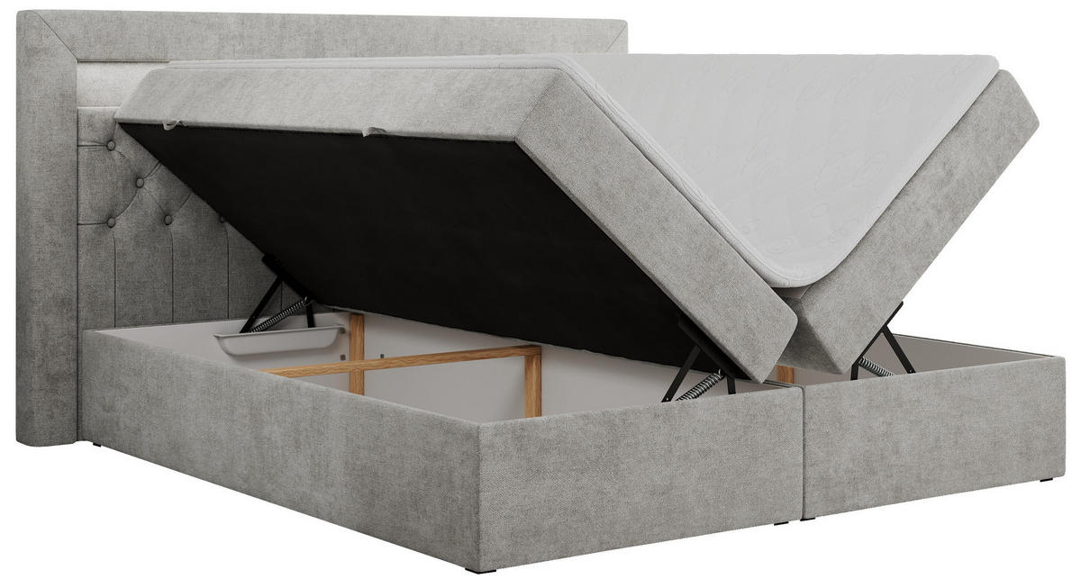 BOXBETT GOLD-6 LED 160/200 Hellgrau Struktur - H3 - Hellgrau, Holz/Textil (160/200cm) - MKS