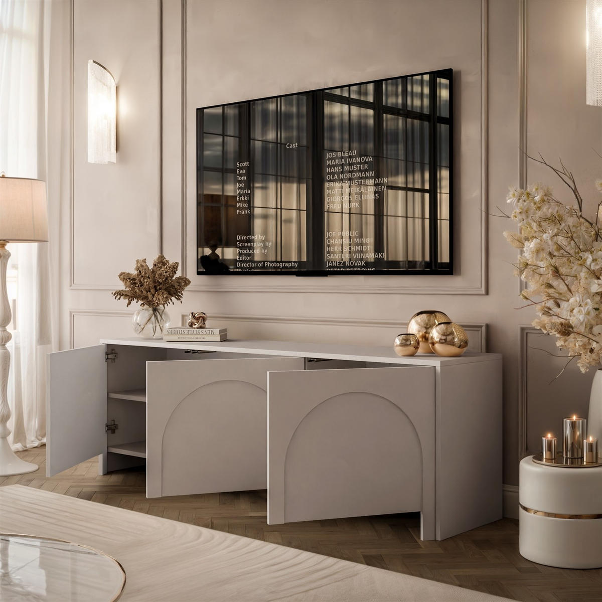 TV-ELEMENT ARIADNA Kaschmir dreitürig - Kaschmir, Holzwerkstoff (154/51/35cm)