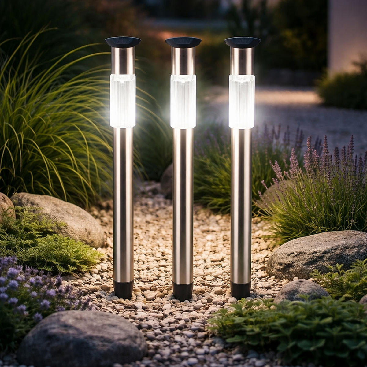 LED AUSSENLEUCHTE Edelstahl Silber 3er Set - Silberfarben, Metall (5/5/70cm) - Globo Lighting