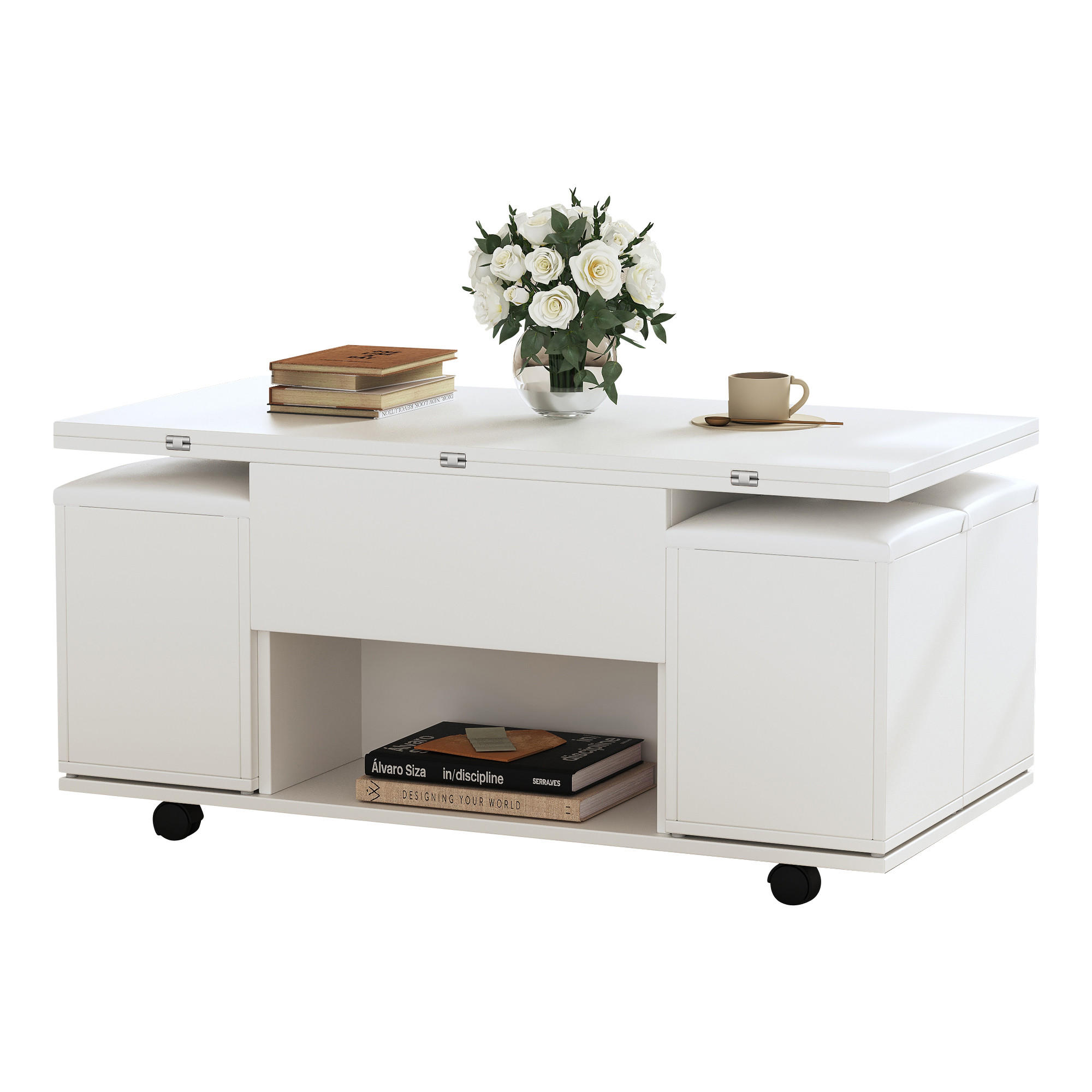 COUCHTISCH DE-058 Multifunktion Weiß - Weiß, Holzwerkstoff (100/100/63cm) - ComfortXL