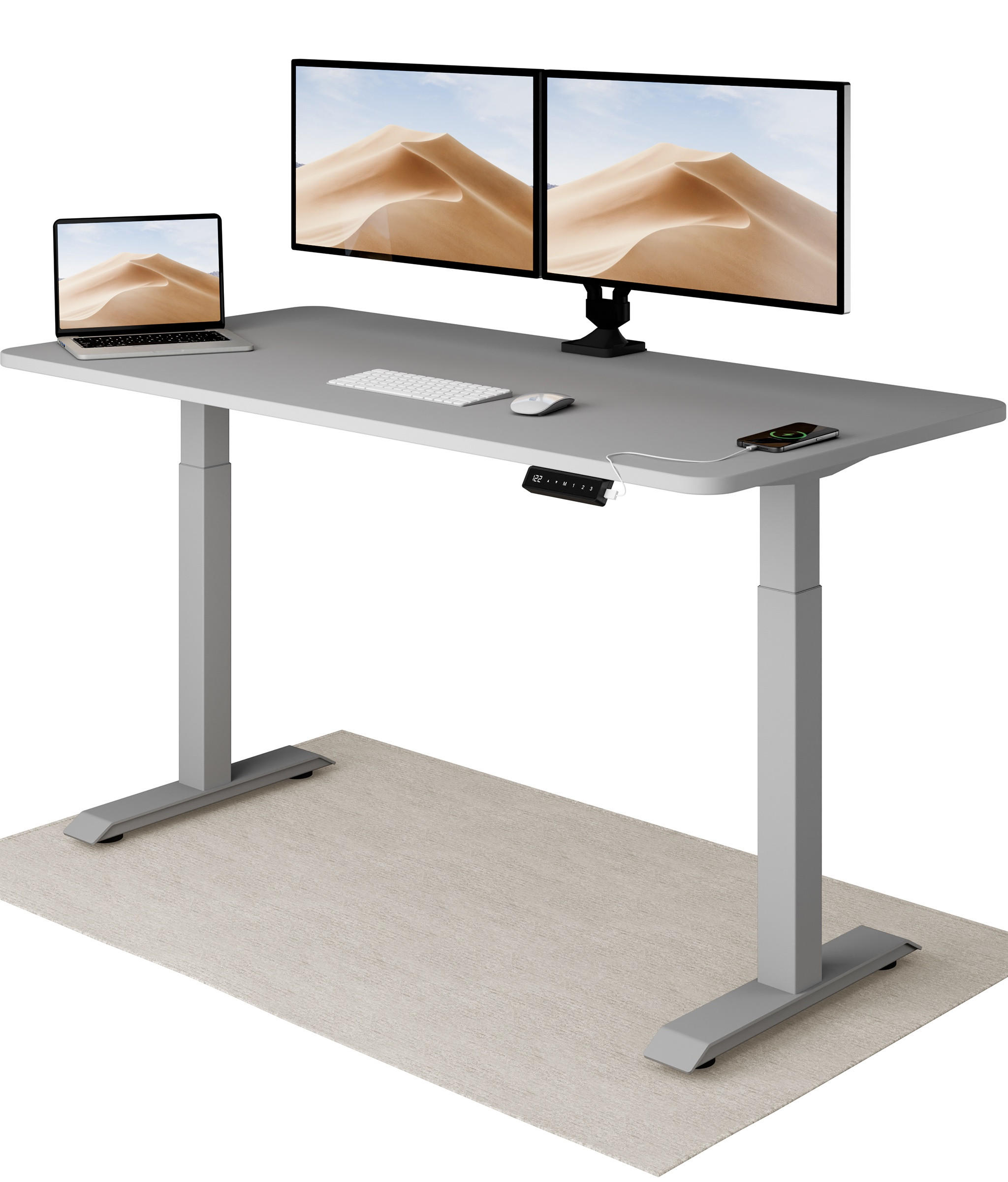 SCHREIBTISCH Elektrisch Höhenverstellbarer HomeOne 160x80cm Grau/Grau mit Memory-Funktion, Anti-Kollisions Technologie - Grau, Holzwerkstoff (80/160/72cm) - Desktronic