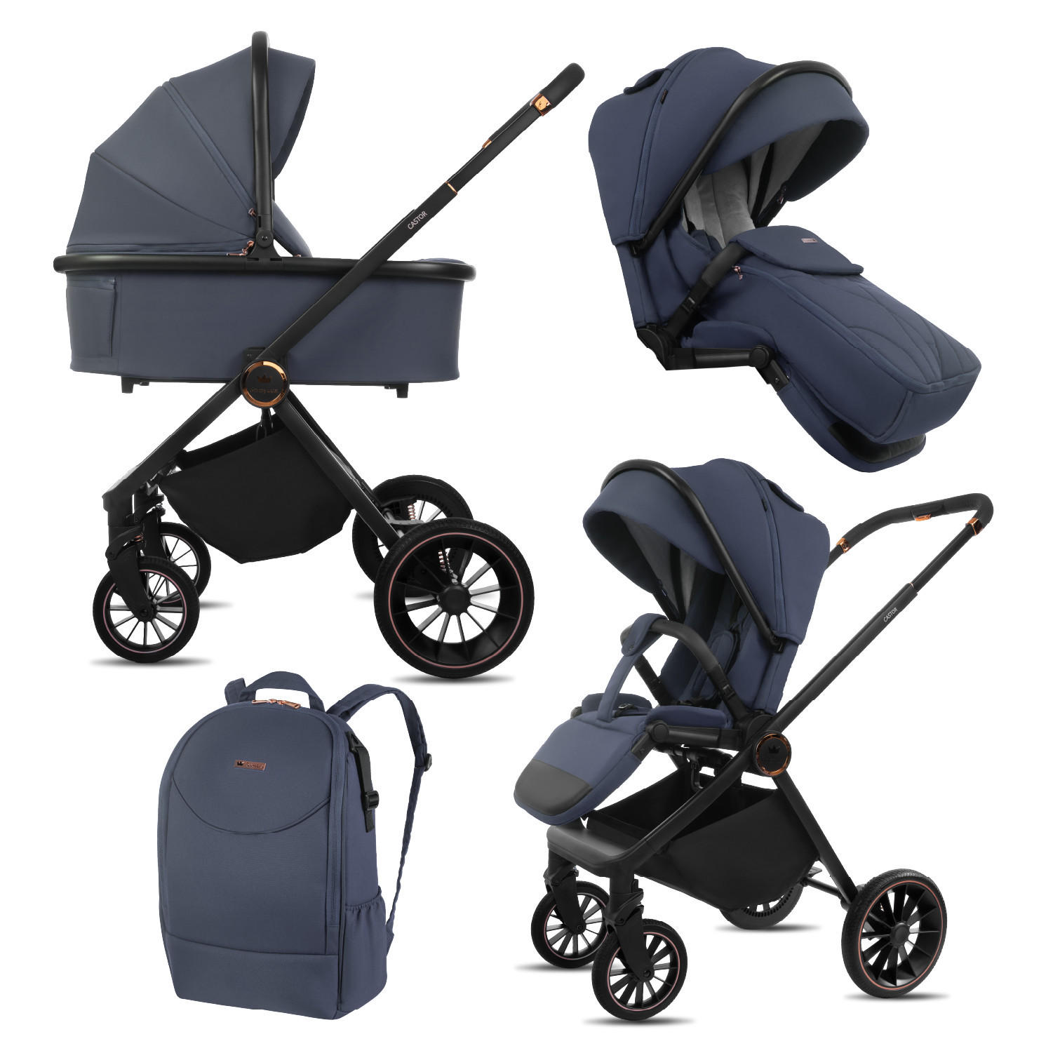 KINDERWAGEN Castor 2in1 Grau Babywanne, Buggy Sportsitz, Faltbar, Wickeltasche - Schwarz/Grau, Textil/Metall (58/100cm) - BabyLux