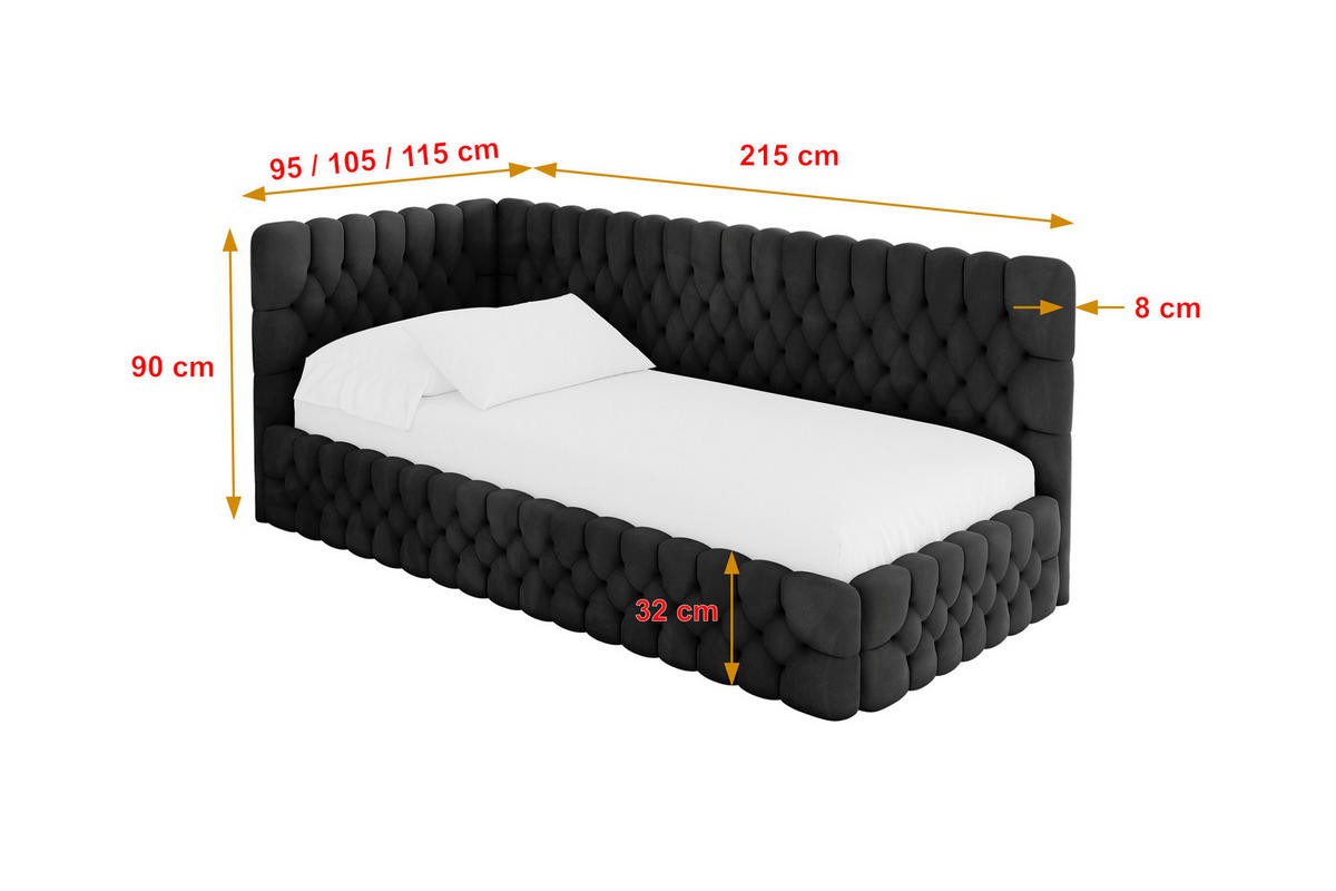 EINZELLBETT Jugendbett mit Bettkasten und Matratze H3/H4, Rechts - MULY 100x200 Schwarz - Anthrazit, Holzwerkstoff/Textil (100/200cm) - ALTDECOR