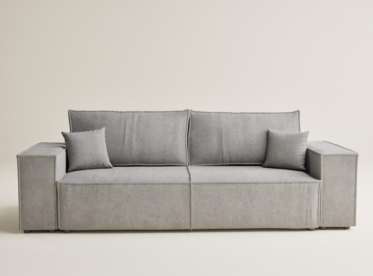 SOFA MIT SCHLAFFUNKTION Milos Grau Beige Webstoff - Beige/Schwarz, Holz/Holzwerkstoff (255/70/105cm) - Maison de Reve