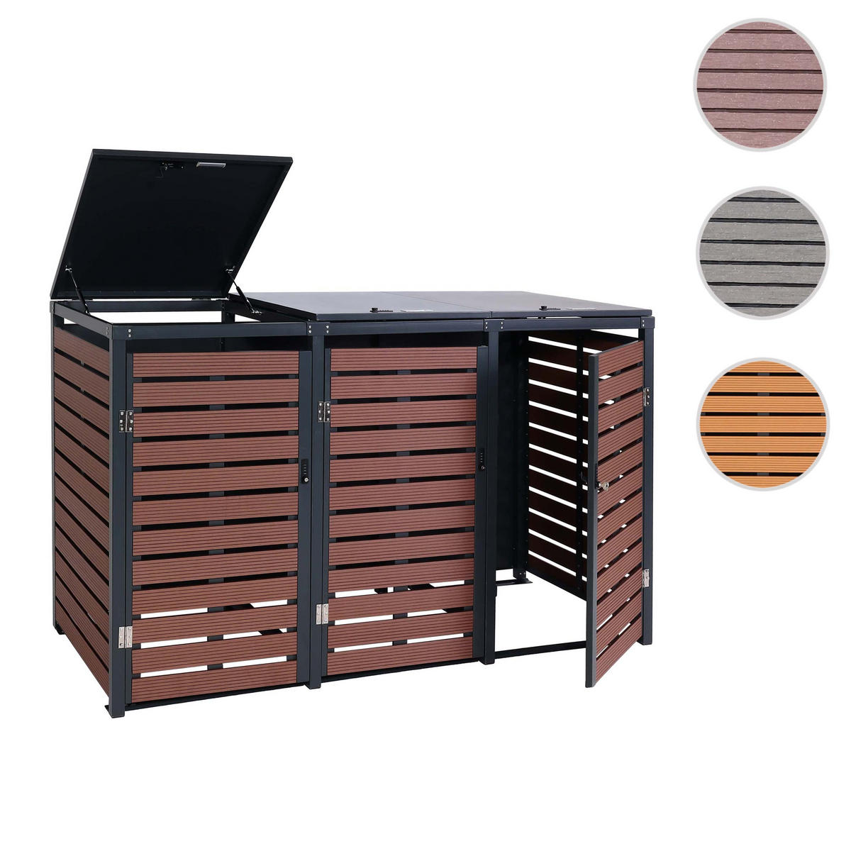 3ER-MÜLLTONNENVERKLEIDUNG Walnuss Dekor - Walnussfarben, Metall (205/119/84cm) - MCW