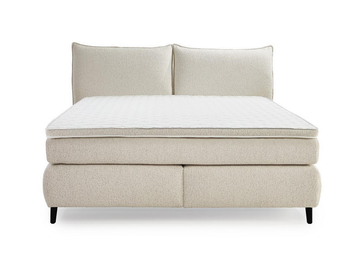 BOXSPRINGBETT 180x200 cm, Kopfteil m.Keder, 7-Zonen-Tonnentaschen-Federkernmatratzen H3+H4, Topper, Bonell-Federkern, Flachgewebe Beige Grau / 20020 - Greige/Beige, Textil/Metall (180/200cm) - luma-home