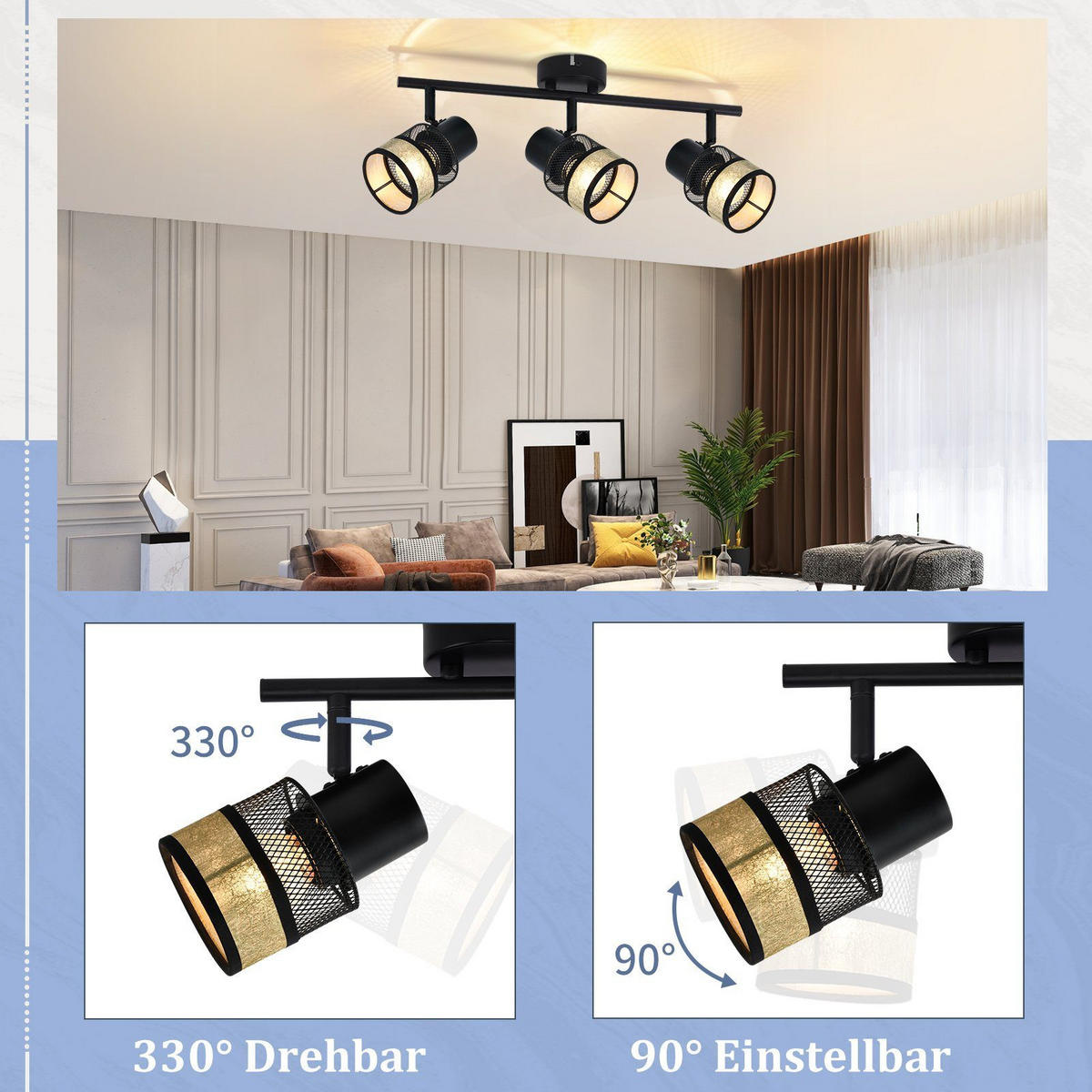 DECKENLEUCHTE Rhythmus 3flammig 53/10/18 cm - Schwarz, Metall (53/10/18cm) - Nettlife