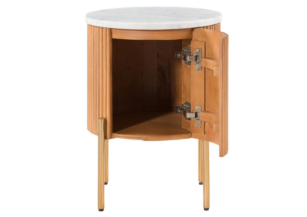 BEISTELLTISCH rund Mango 40x40x52 natur lackiert / Marmor weiß BARCELONA #530 - Naturfarben, Holz (40/40/52cm) - Massivmoebel24