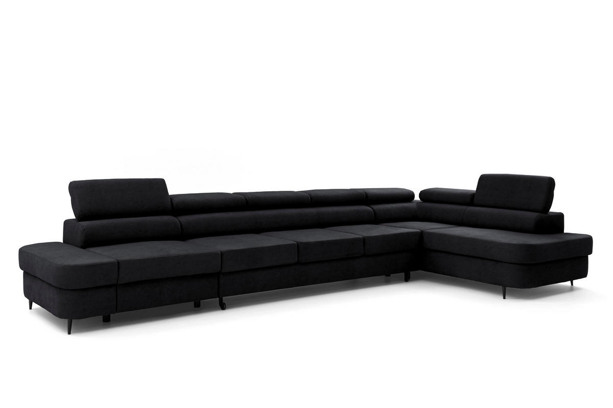 ECKSOFA PRIAM XXL L-Form Rechts mit Schlaffunktion 125x265 Velours Schwarz - Schwarz, Holz/Textil (203/420cm) - Muffo