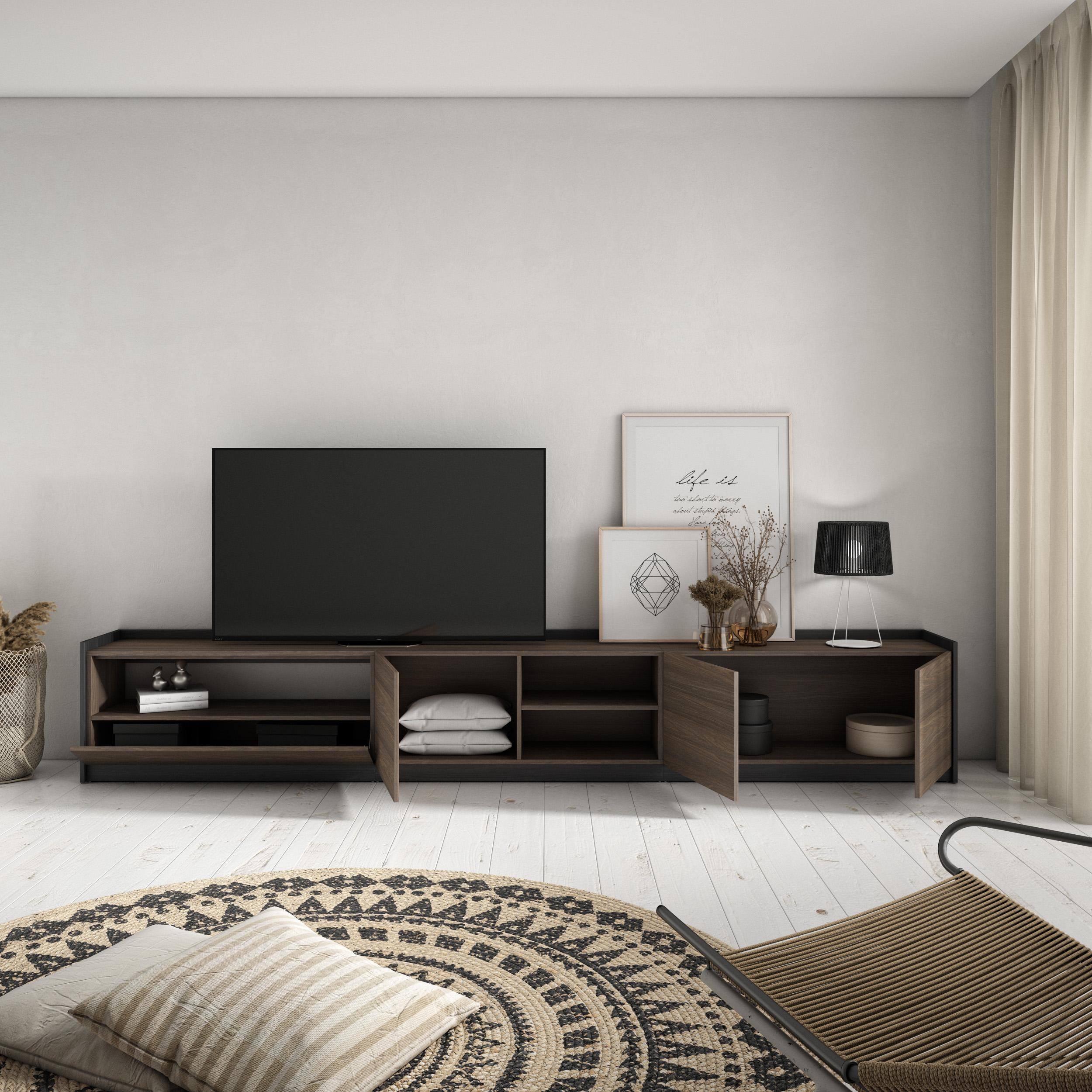 TV-SCHRANK, Lowboard, Dunkler Eiche und Schwarz, 310/37/50cm - Dunkelbraun, Holzwerkstoff (310/50/37cm) - Skraut Home