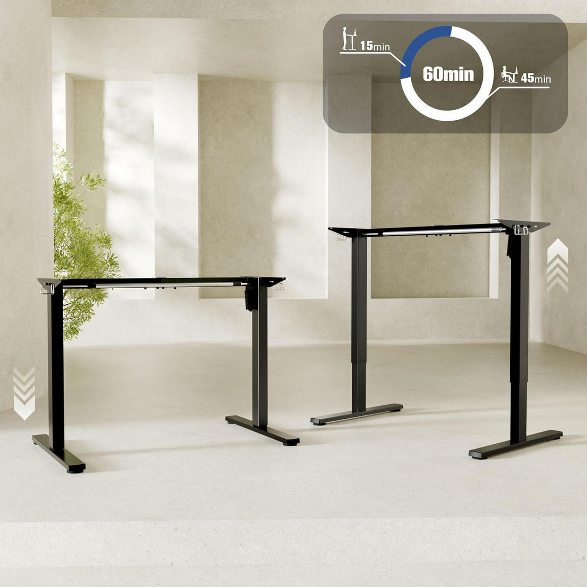 SCHREIBTISCHGESTELL elektrisch höhenverstellbar mit Memory-Funktion Schwarz - Schwarz, Metall (170/60/129cm)