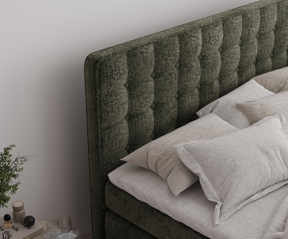 BOXSPRINGBETT Velouria Olivenfarbe 180/200 cm - Schwarz/Olivgrün, Holz/Holzwerkstoff (180/200cm) - Maison de Reve