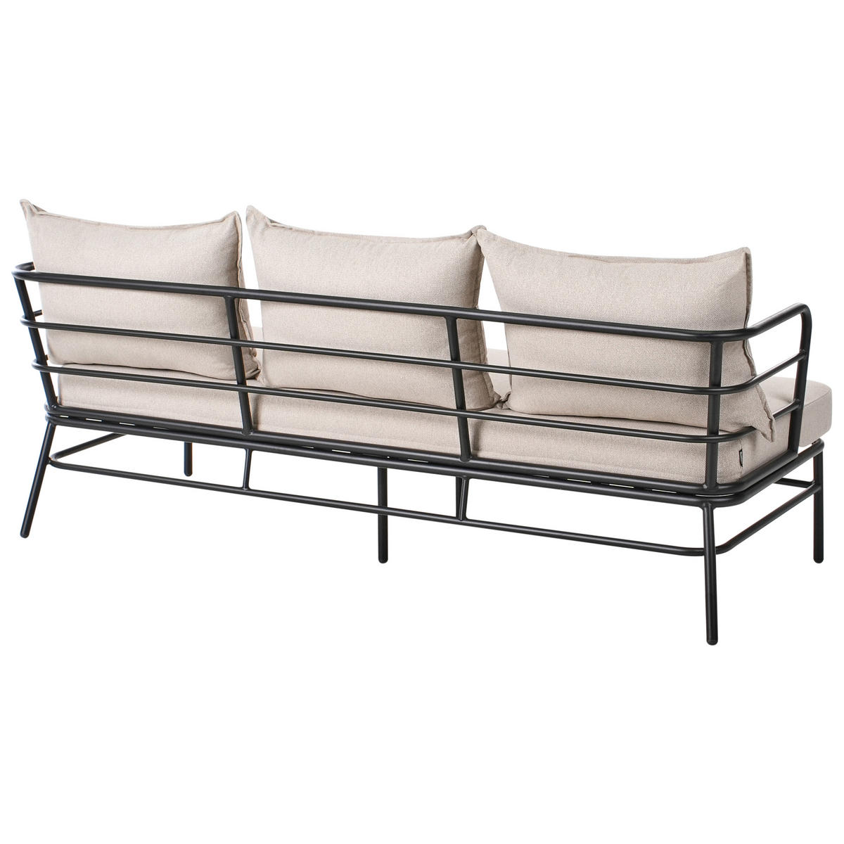 GARTENSOFA Set 5-Sitzer Metall Hellbeige Ponzone - Beige/Schwarz, Metall (196/80/79cm) - Beliani