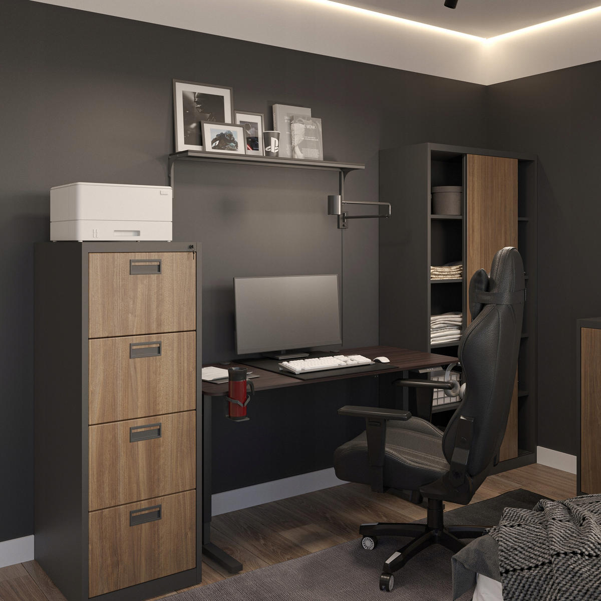 AKTENSCHRANK SARA V4 - Anthrazit/Nussbaumfarben, Metall (46/132/62cm) - Jan Nowak