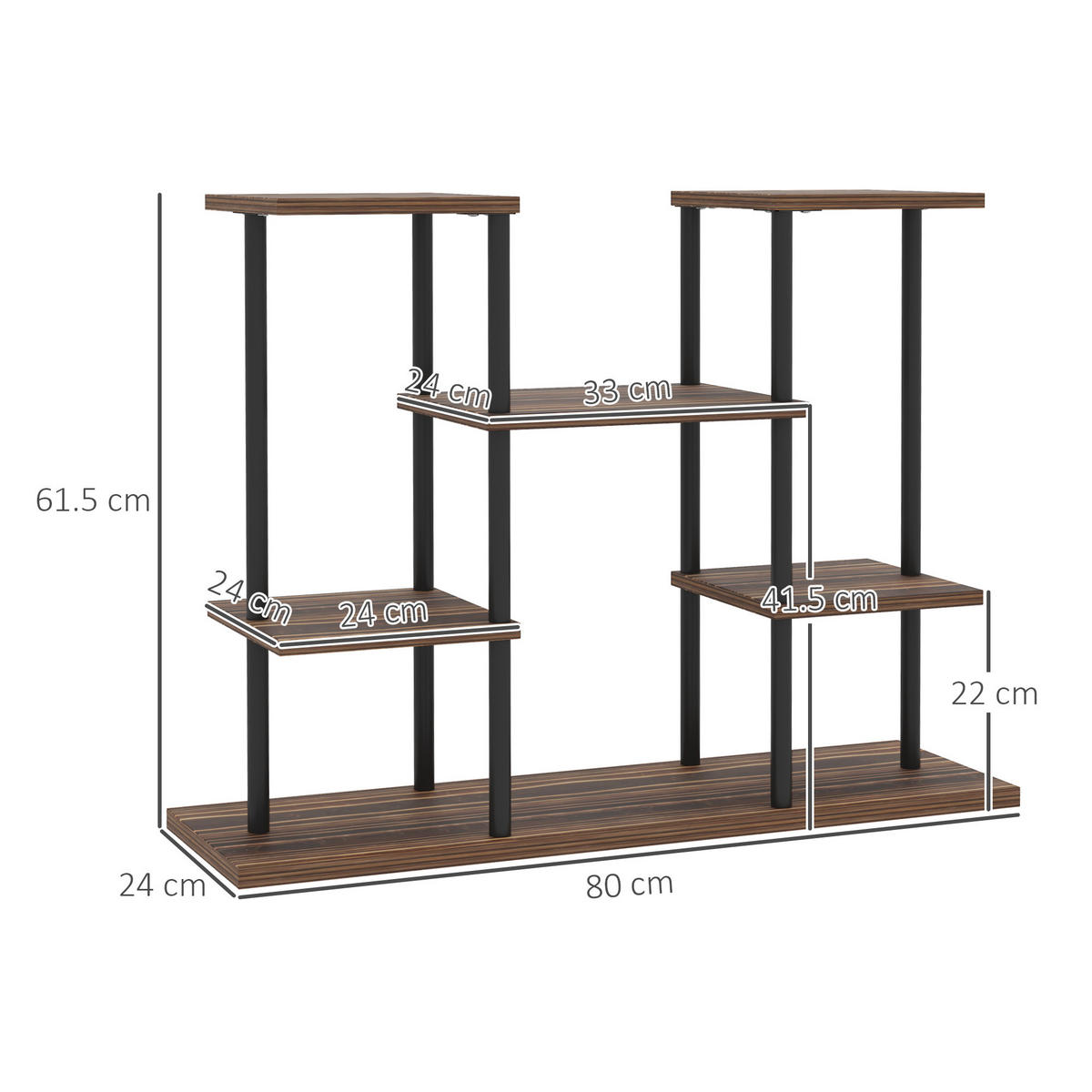 BLUMENTREPPE aus Stahl 80x24x61,5 cm in Braun mit 4 Ebenen - Braun, Metall (24/61.5/80cm) - Modfu