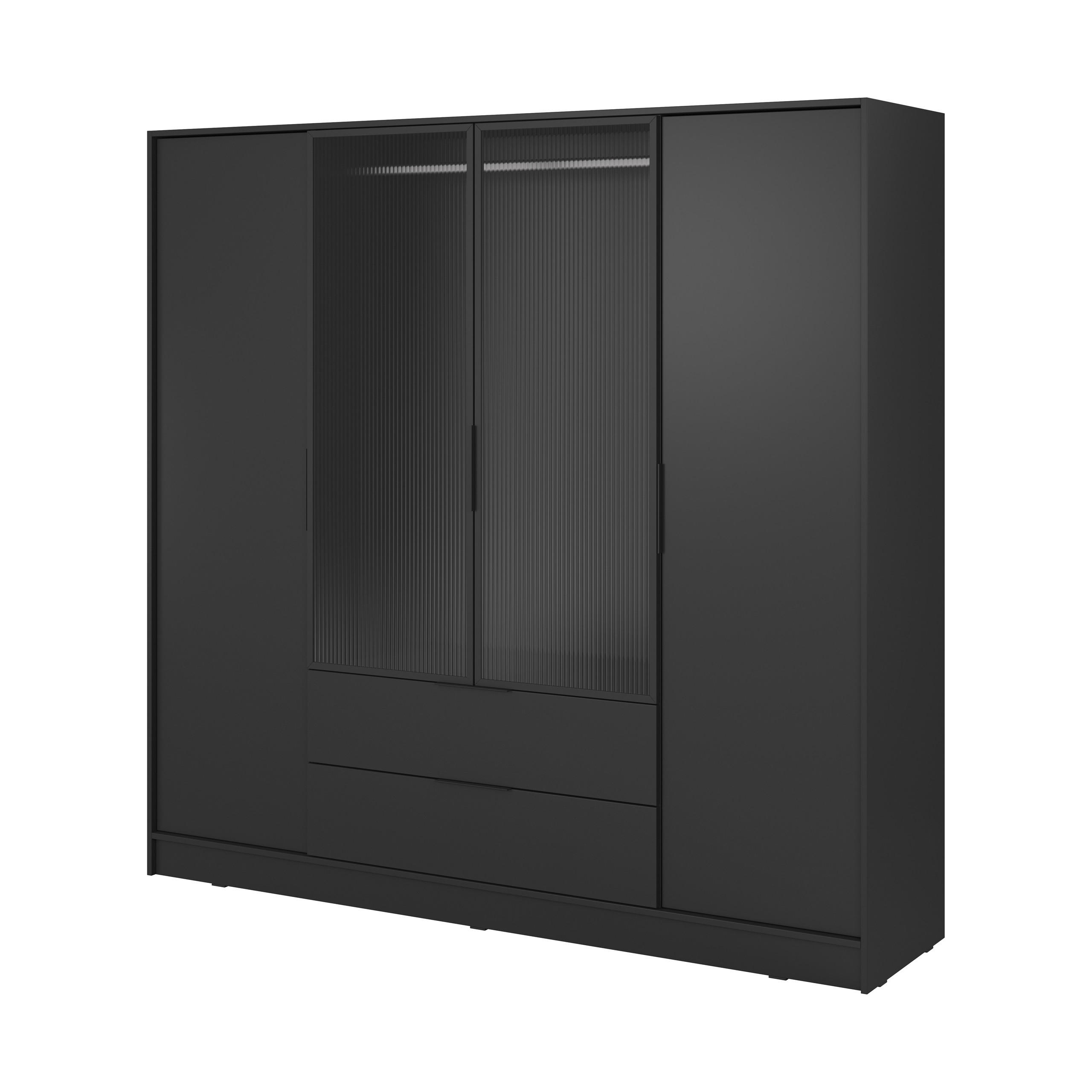 DREHTÜRENSCHRANK CATERINA 206/200/51 cm 4-türig Schwarz - Schwarz, Holzwerkstoff (206/200/51cm) - MASSENO