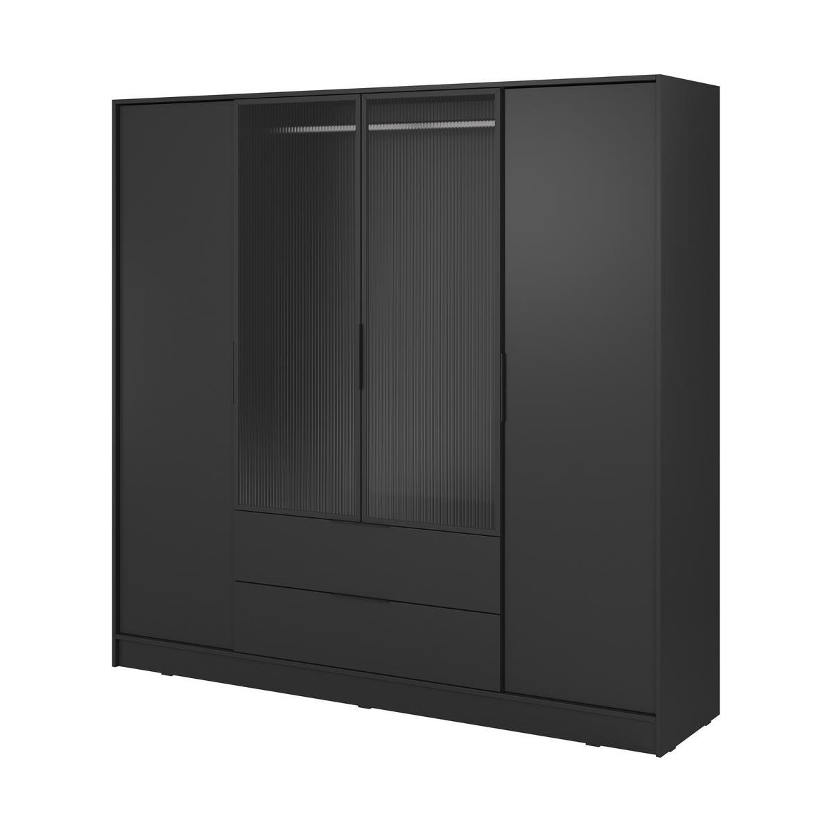 DREHTÜRENSCHRANK CATERINA 206/200/51 cm 4-türig Schwarz - Schwarz, Holzwerkstoff (206/200/51cm) - MASSENO