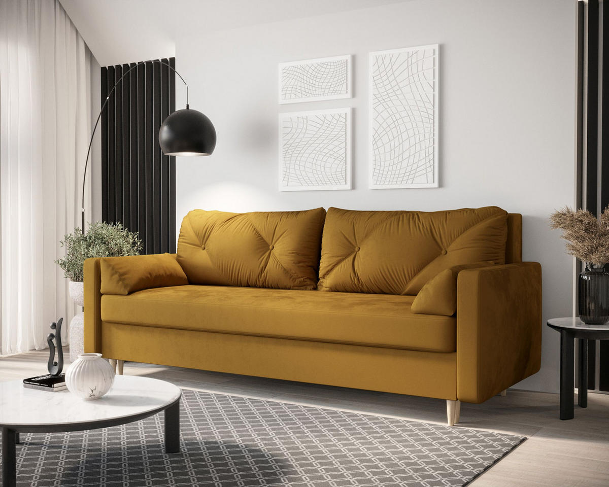 SOFA ASTRA mit Schlaffunktion ITAKA 33 mit Stauraum - Goldfarben, Textil (90/88/228cm) - Bedante