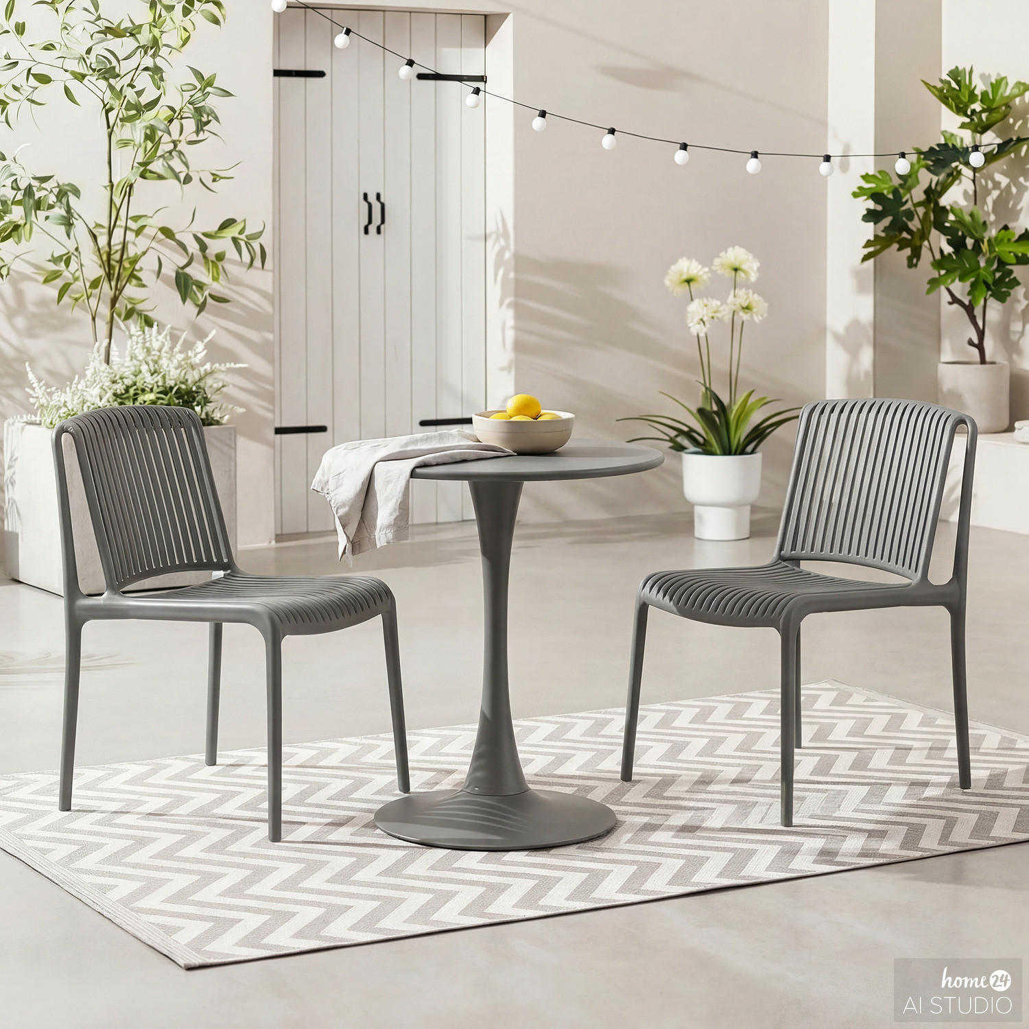 GARTENSTUHL - 2er-Set - Polypropylen - Anthrazit, Kunststoff (53/83/56cm) - home24