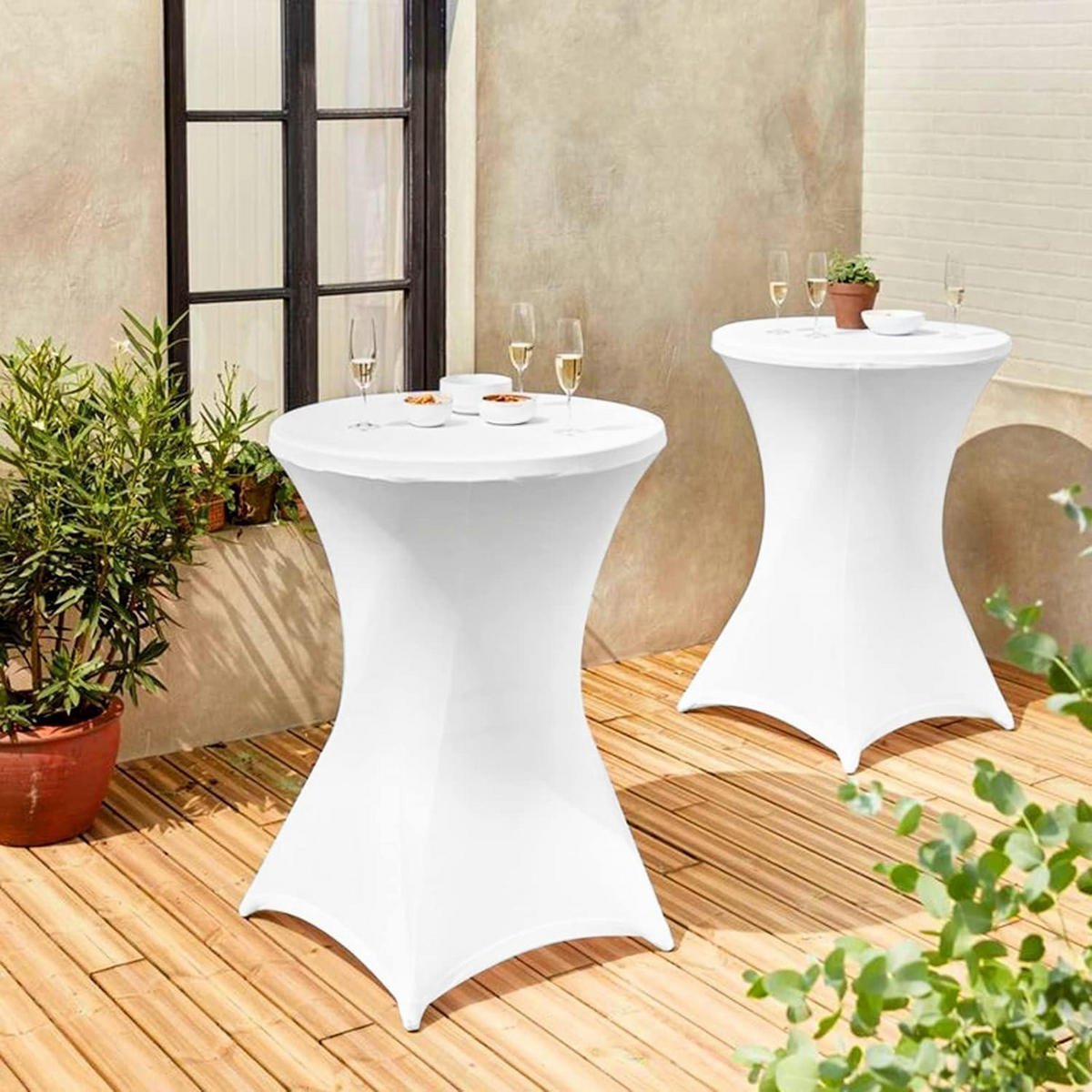 STEHTISCHHUSSE 4er-Set Stretch Weiß 80-85 cm - Weiß, Textil (80/110cm)