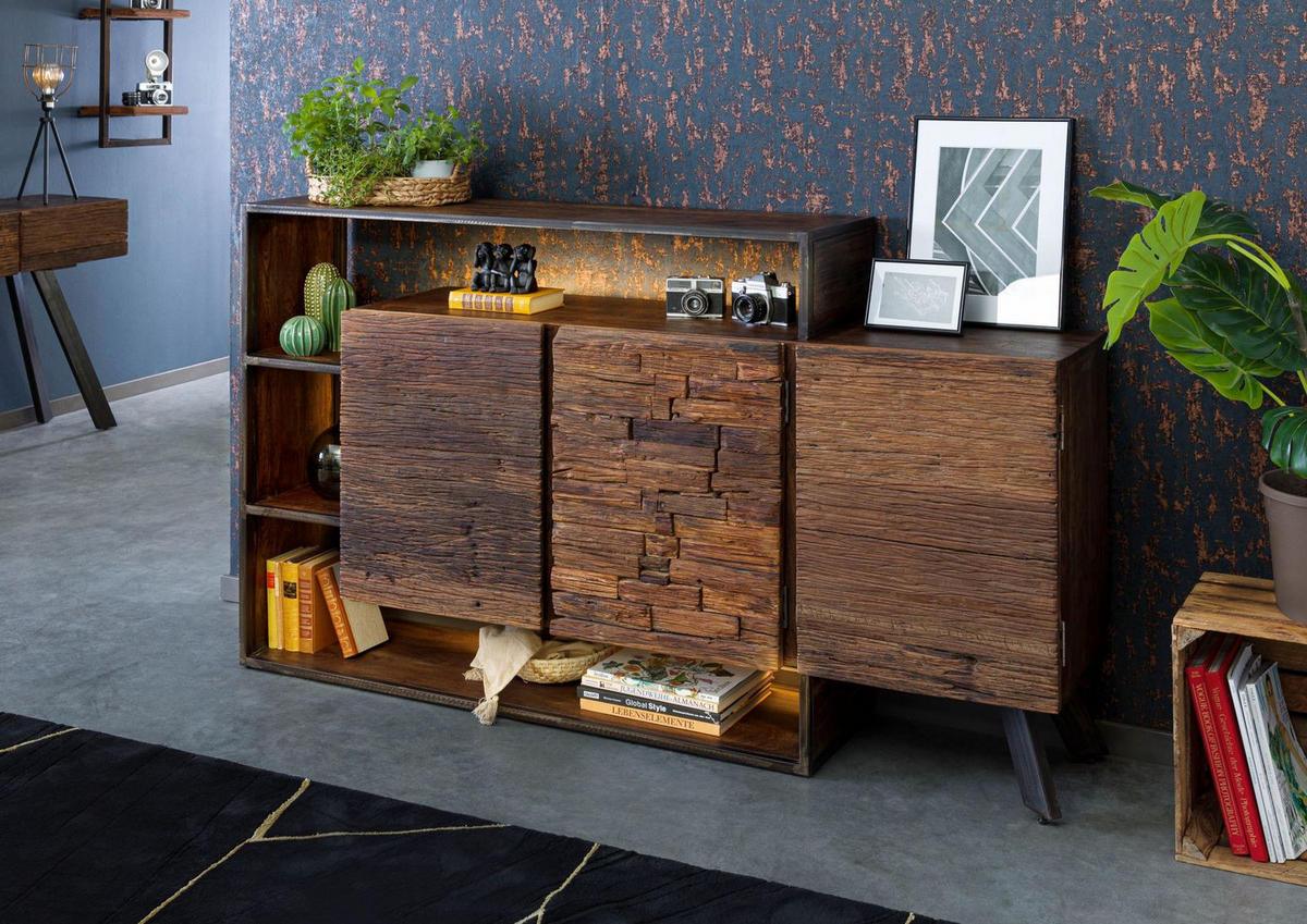 KOMMODE Akazie / Altholz 175x40x100 braun lackiert SEVILLA #05 - Braun, Holz (175/100/40cm) - Massivmoebel24