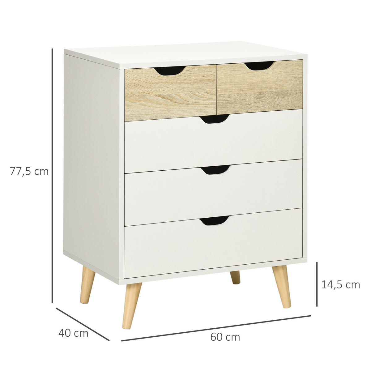 KOMMODE Weiß Eichefarben 60/40/77,5 cm - Weiß, Holzwerkstoff (60/77.5/40cm) - PANGIVO