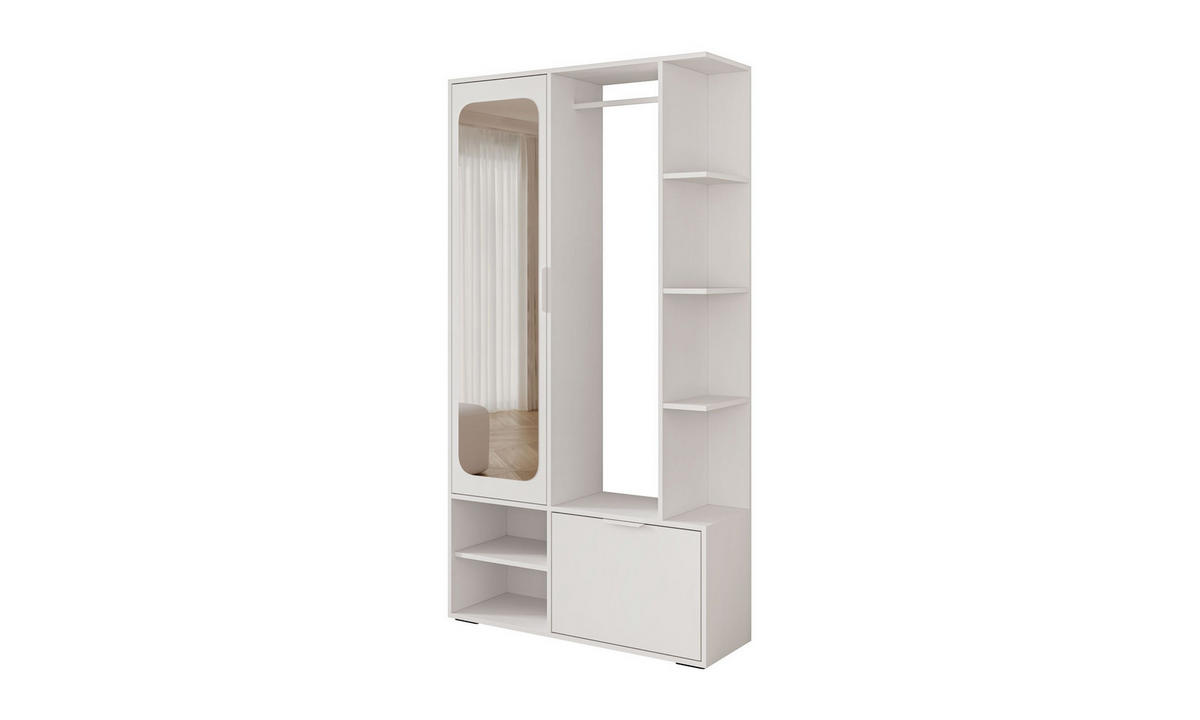 GARDEROBE NOLA 100/33,1/188,5 cm Weiß mit Spiegel und Schuhschrank - Weiß, Holzwerkstoff/Metall (100/188.5/33.1cm) - Lookway