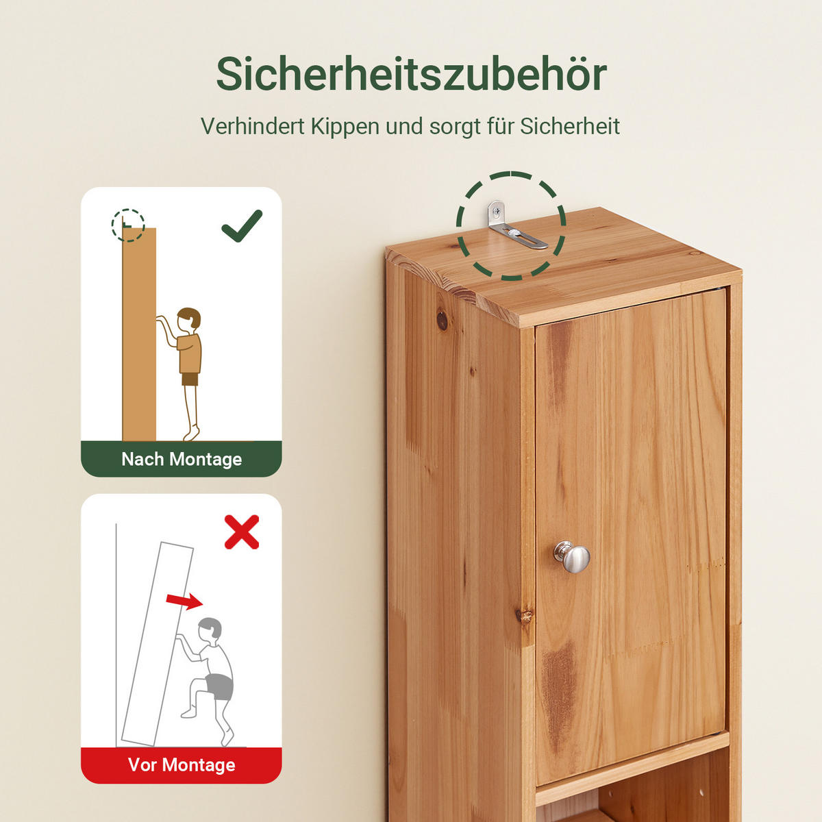 HOCHSCHRANK schmal Natur - Braun, Holz (20/180/20cm) - SoBuy