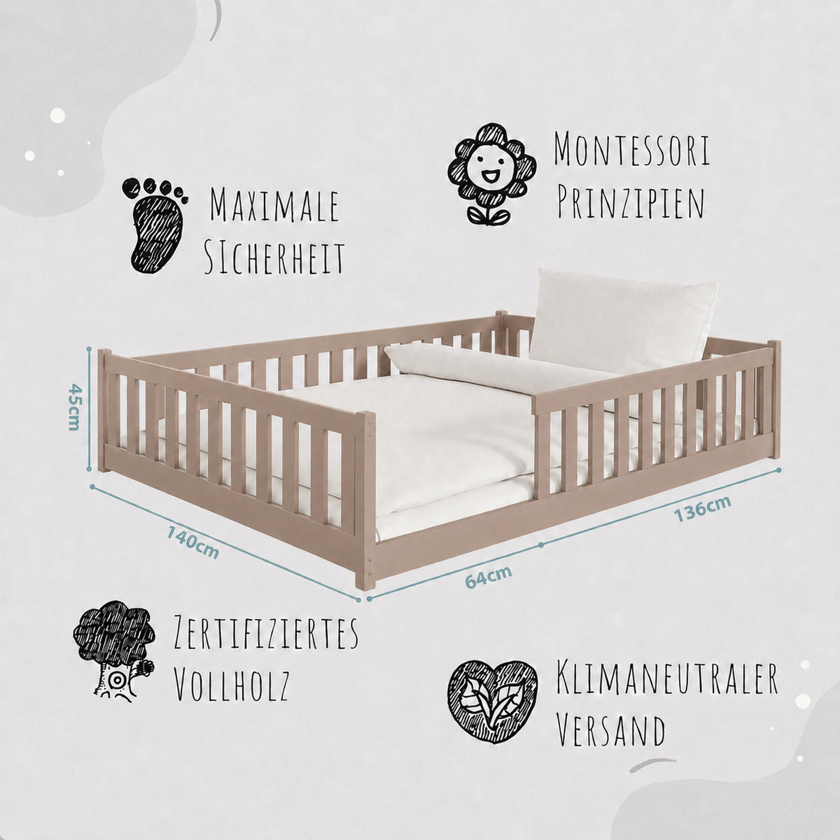BODENBETT 140x200 cm in Milchschokolade - Hellbraun, Holz (140/200cm) - Kids Collective