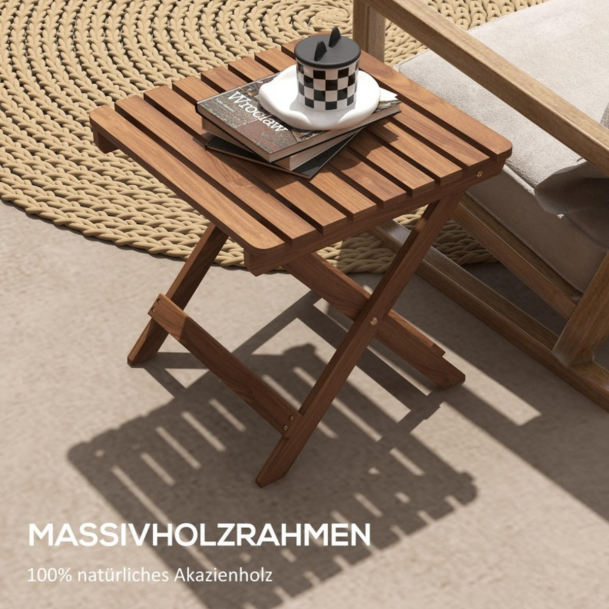 GARTENSET aus Akazienholz 45x45x45 cm Teak klappbar, 2 Outdoor-Beistelltische für Terrasse und Camping - Teakfarben, Holzwerkstoff - Modfu