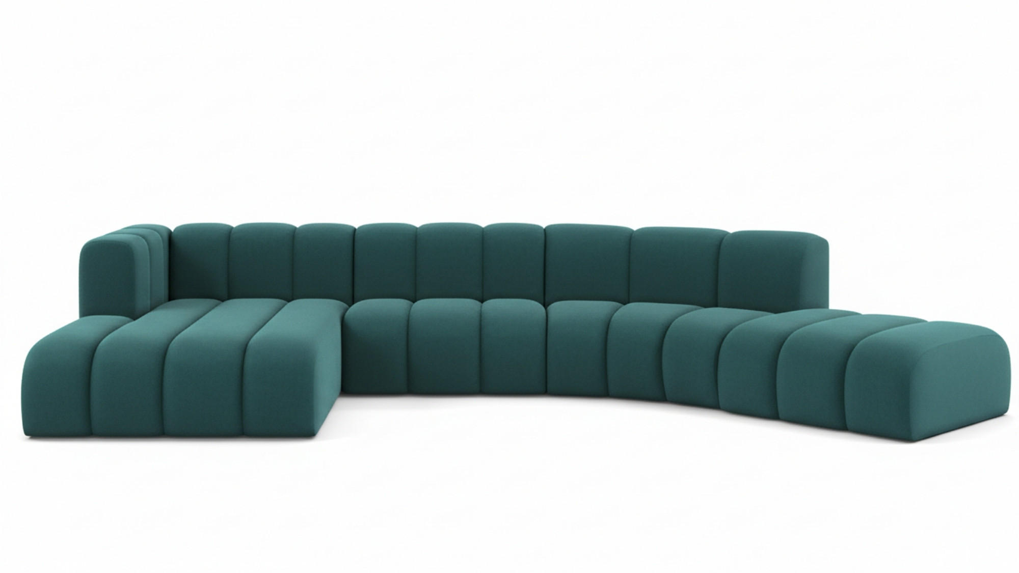 ECKSOFA L-Form GRAND Round, Stoff Salvador, Azurblau, Links - Blau, Holz (445/179cm) - Kaiser Möbel