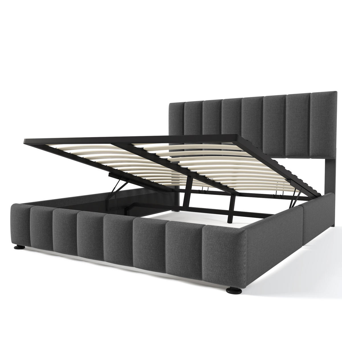 POLSTERBETT 140/200 cm in Grau Leinen mit Matratze - Grau, Holz/Textil (140/200cm) - KOMHTOM