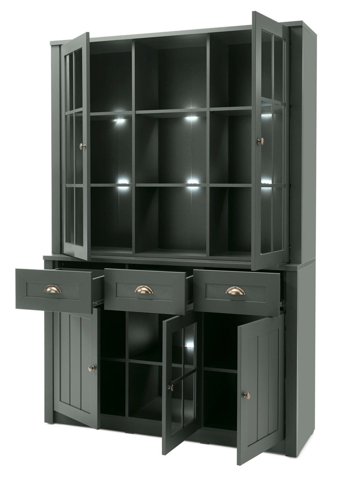BUFFETSCHRANK grün 130 x 196 cm, Buffet Landhaus-Stil - Chromfarben/Schwarz, Glas/Holzwerkstoff (130/196/43cm) - Furn.Design