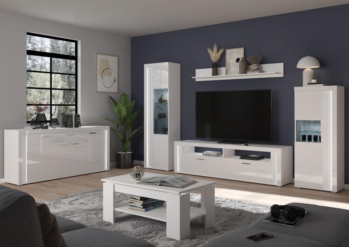 SIDEBOARD SKYLIGHT (B/H/T: ca. 182/84/42 cm) in Weiß/weiß hochglanz - Weiß, Holzwerkstoff (182/84/42cm)