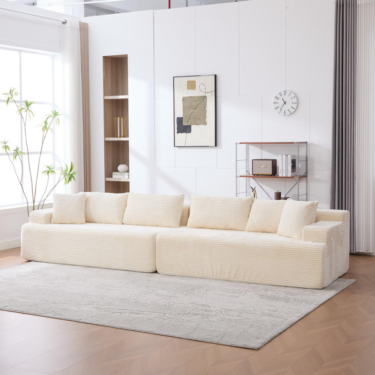 SOFAELEMENT 334/99/74.5 cm Beige Chenille mit 30D hochelastischem Schaumstoff und rutschfestem Bode - Beige, Textil (99/74.5/344cm) - Oxeza
