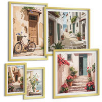 BILDER SET 5er Set - 50x50 cm & 20x30 cm & 40x60 cm Goldrahmen - Charmante Küstenstraßen - Goldfarben, Kunststoff (40/60cm) - TULUP