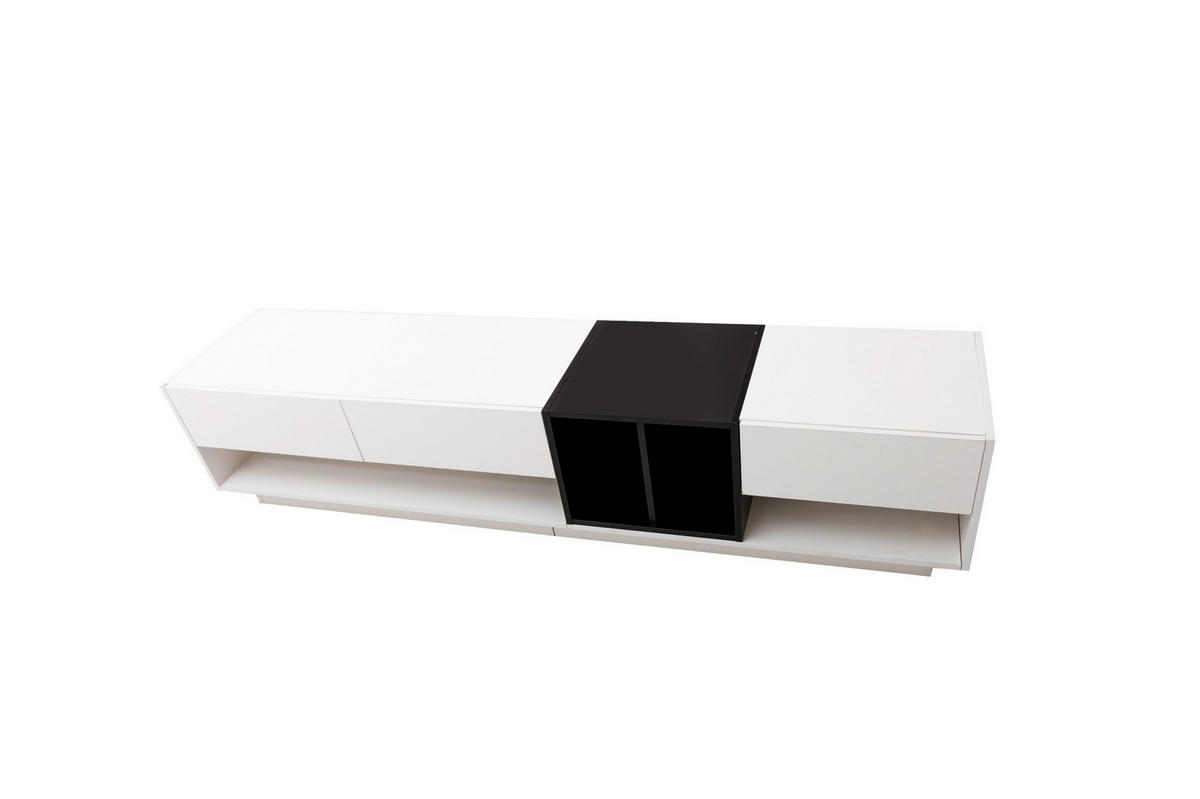 TV ormarić 190/40/42 cm bijelo-crni od iverice s visokim sjajem i 3 ladice - crna, drvni materijal (190/42/40cm) - OKWISH
