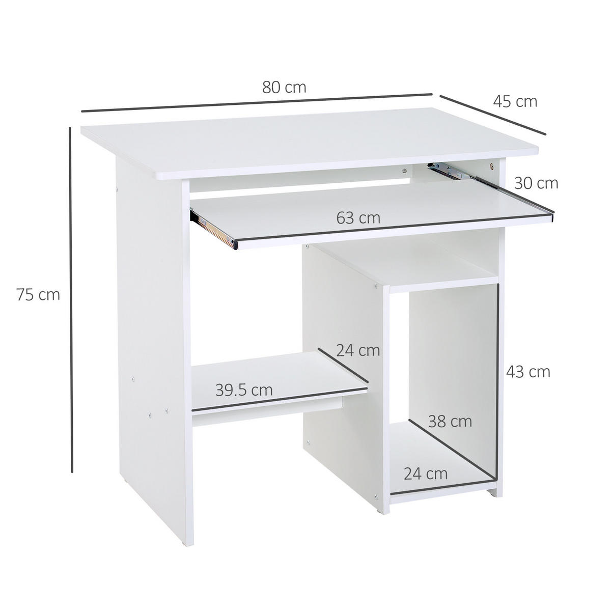 BÜROTISCH Weiß 1 Stück - Weiß, Holzwerkstoff (45/80/75cm) - GiPP