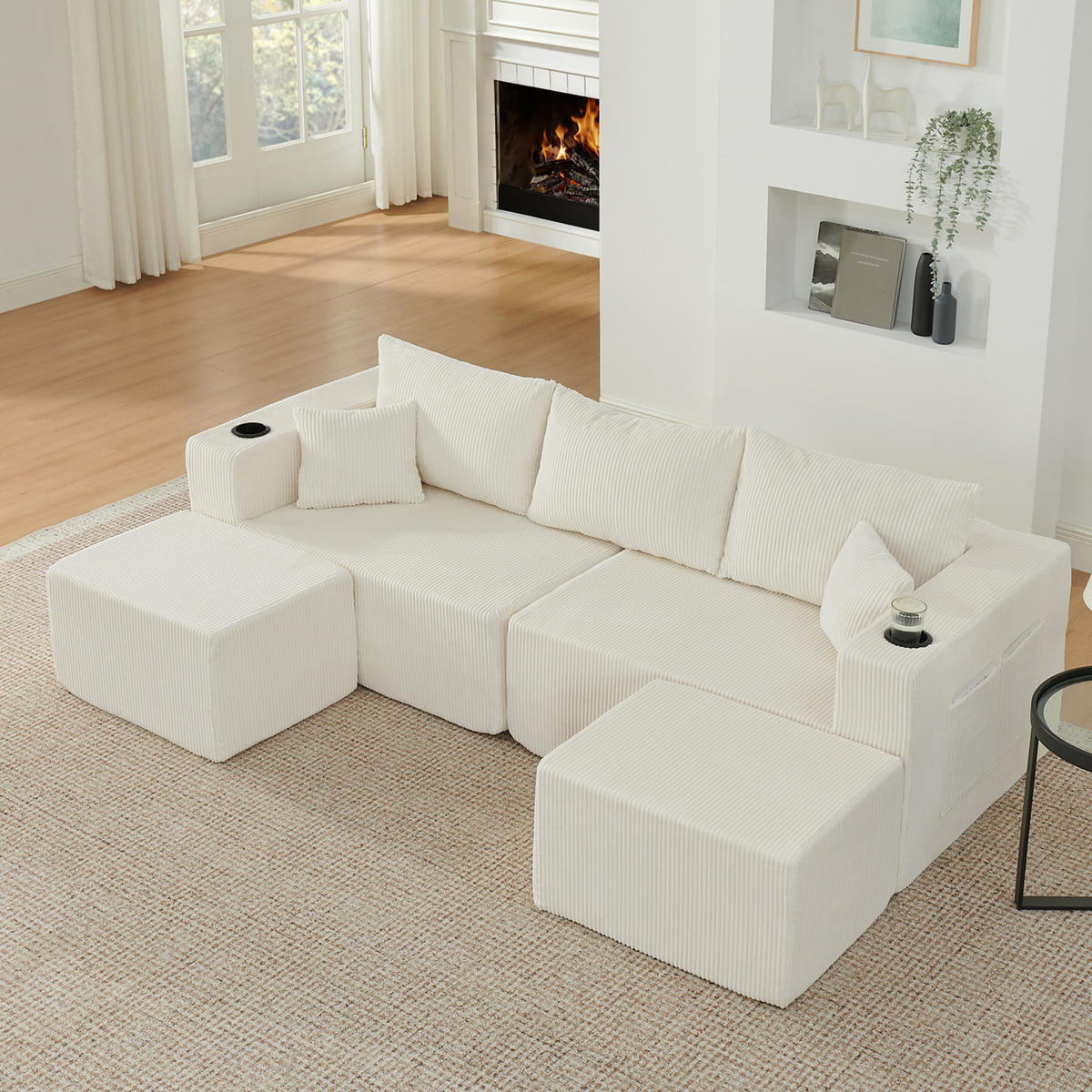 WOHNLANDSCHAFT DE-34629 modular mit 2 Ottomanen Beige - Beige, Textil (138/75/230cm) - ComfortXL