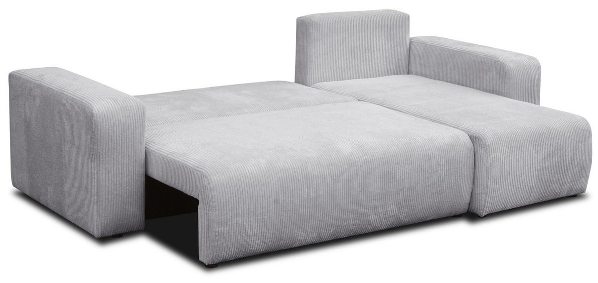 ECKSOFA LUNA mit Schlaffunktion und Bettkasten Cord-Stofff (Hellgrau) - Hellgrau, Textil (244/142cm) - VENASI MÖBEL