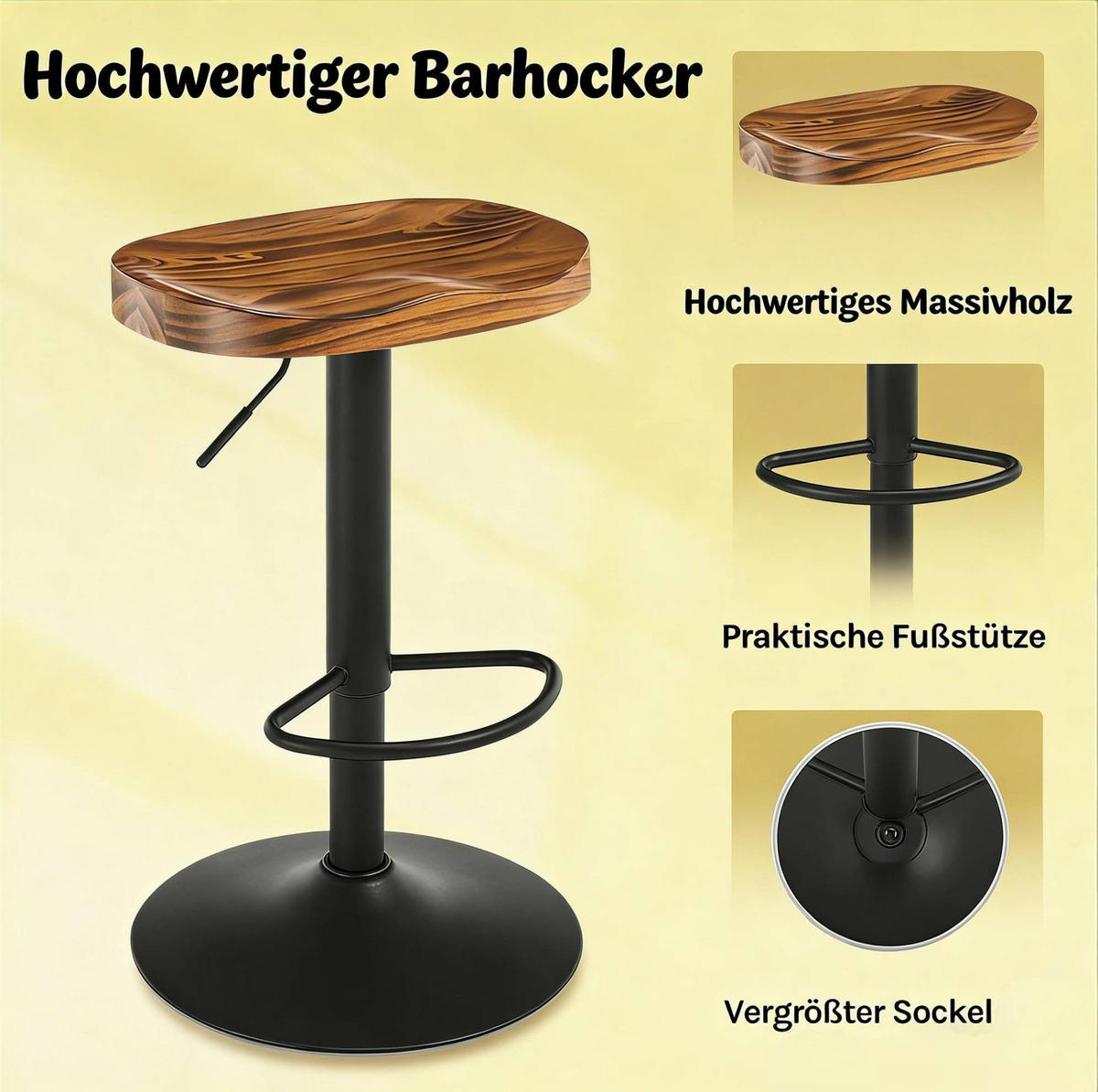 BARHOCKER höhenverstellbar und drehbar aus Kiefernholz in Braun - Braun, Metall (31.5/81/41.5cm) - MIVRAY