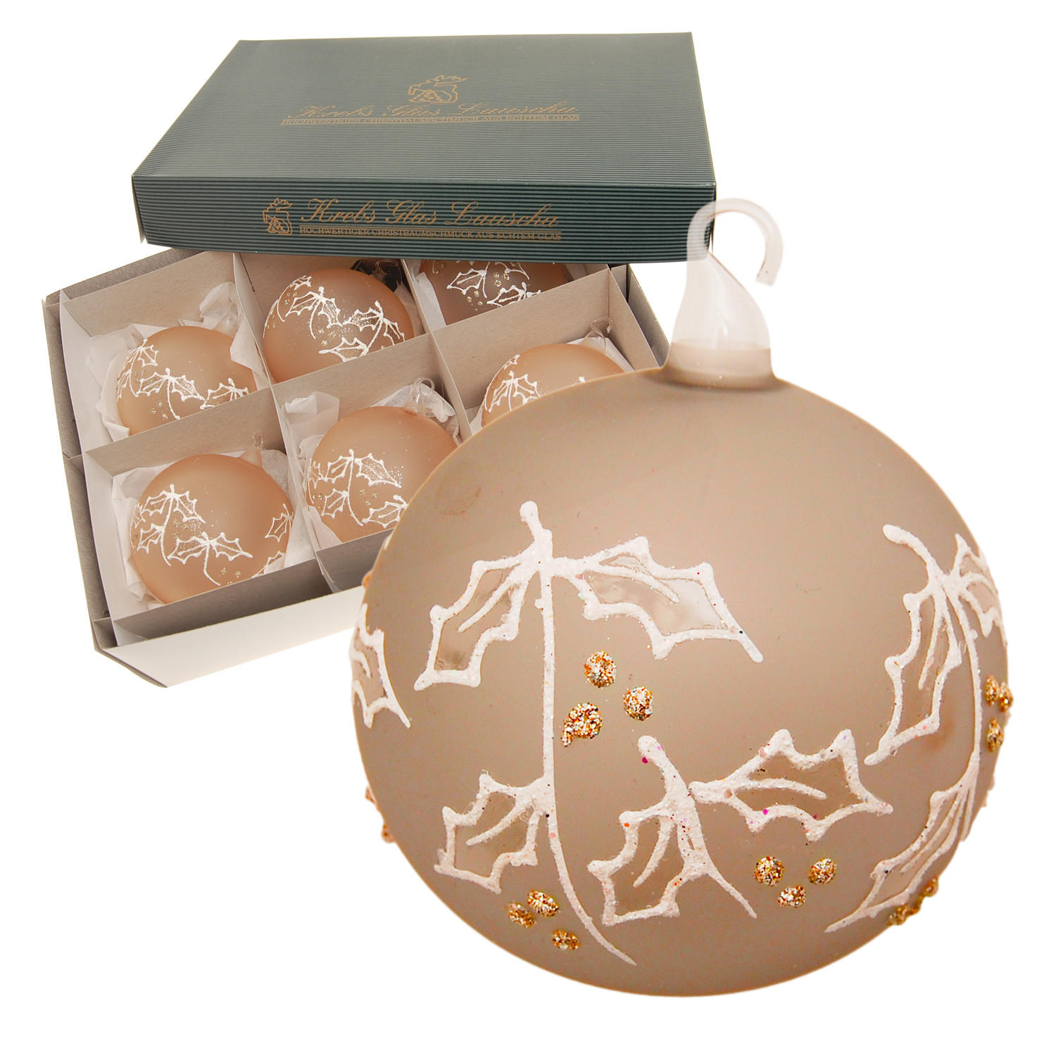CHRISTBAUMKUGELN Ilex Xmas Braun 8cm (Glas / 6 Stk.) - Braun, Glas (8/8/8cm) - Krebs Glas Lauscha