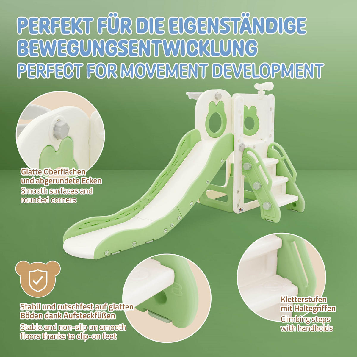 KINDERRUTSCHE Weiß-Grün aus Kunststoff - Grün, Kunststoff (91/90/162cm) - Joyz