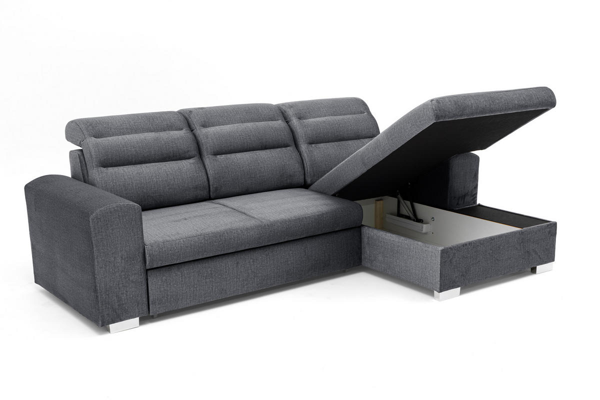 ECKSOFA CLOUD S Rechts mit Schlaffunktion 120x200 Velours Dunkelgrau - Chromfarben/Dunkelgrau, Holz/Kunststoff (260/155cm) - Muffo