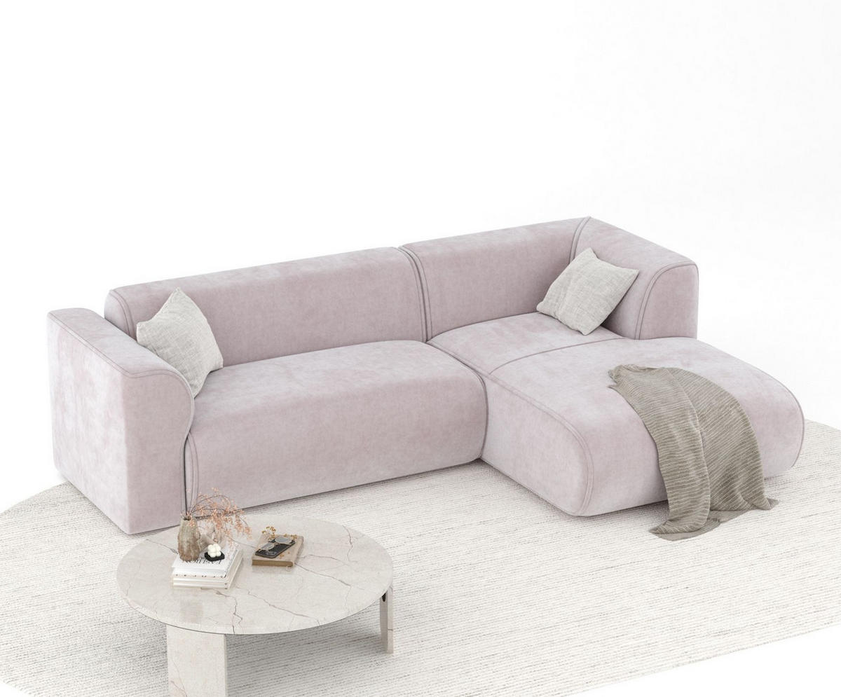 ECKSOFA Melani Lila Samtstoff - Rechts Seite - Flieder/Schwarz, Holz/Holzwerkstoff (162/256cm) - Maison de Reve